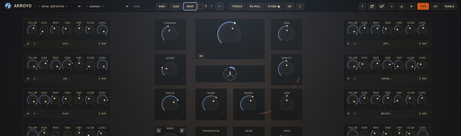 The board in cue mode, tinted blue
